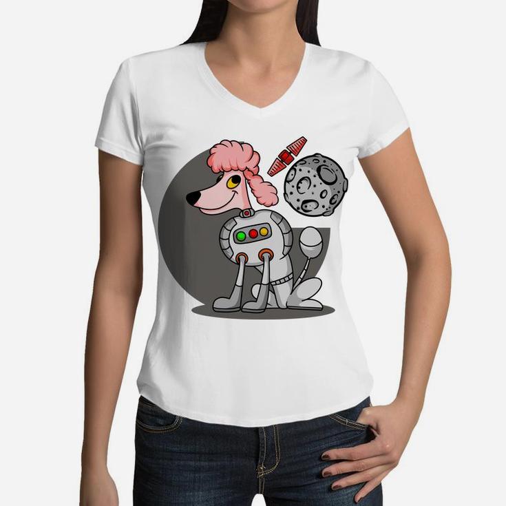 Pink Dog Astronaut Cute Cartoon Dog Galaxy Space Women V-Neck T-Shirt