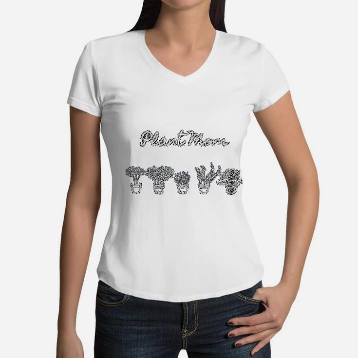 Plant Mom Plant Lover Icons Minimalist Design Women V-Neck T-Shirt