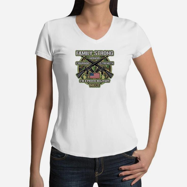 Proud Military Niece Family Strong Women V-Neck T-Shirt