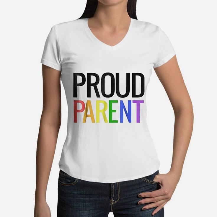 Proud Mom Dad Parent Lgbtq Gay Pride Women V-Neck T-Shirt