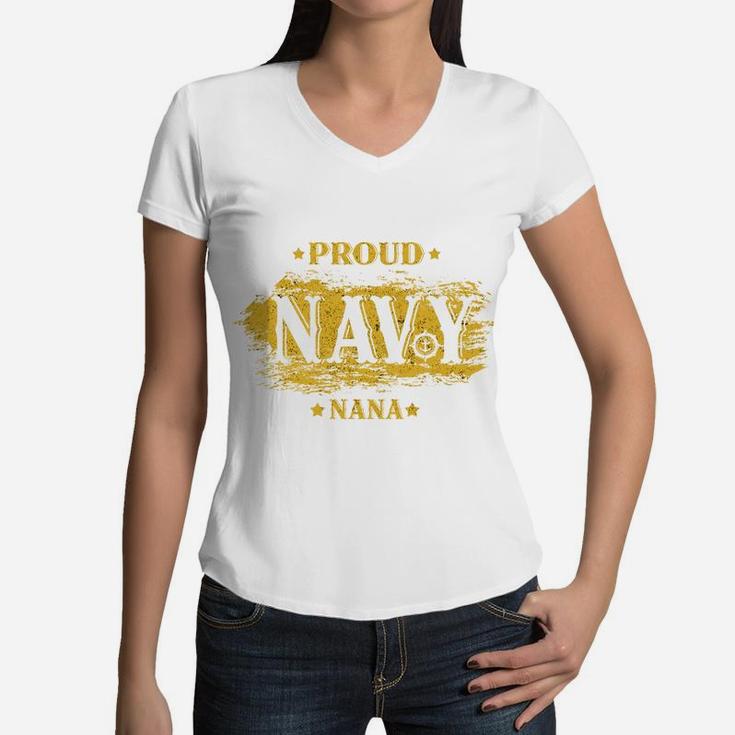 Proud Navy Nana Us Military Mother Women V-Neck T-Shirt