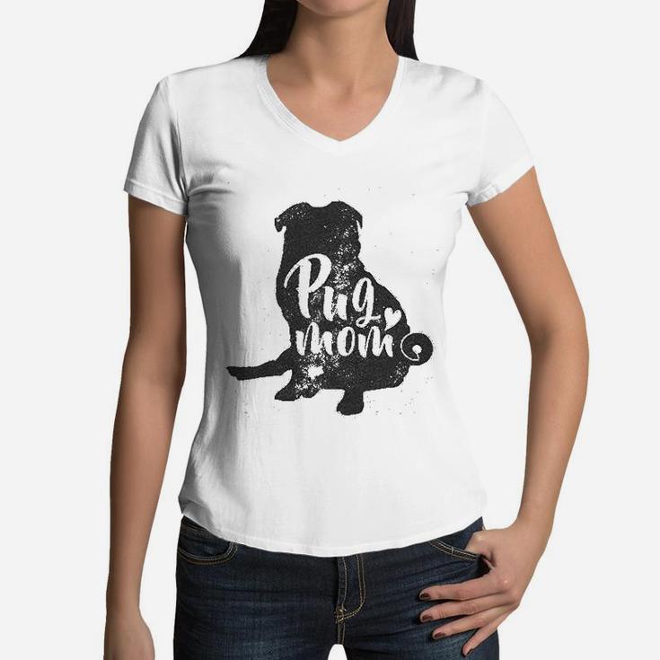 Pug Mom Funny Gift For Dog Mom Pet Owner Lover Vintage Graphic Women V-Neck T-Shirt