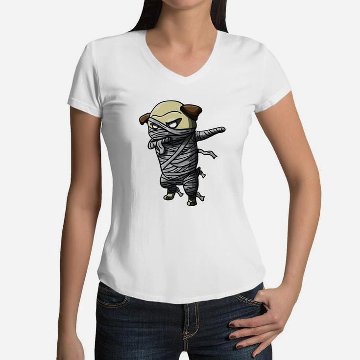 Pug Puppy Dog Mummy Funny Dabbing Cute Women V-Neck T-Shirt