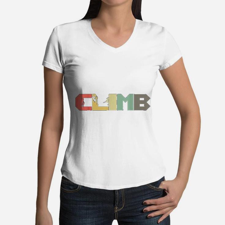 Retro Rock Climbing Gift I Vintage Climber Mountaineer Women V-Neck T-Shirt