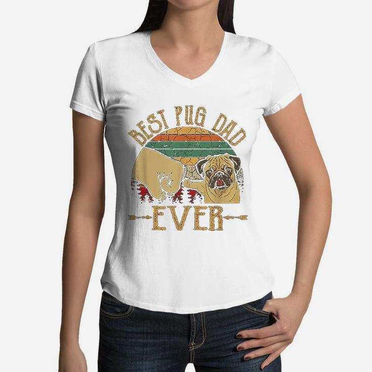 Retro Vintage Best Pug Dad Ever Women V-Neck T-Shirt
