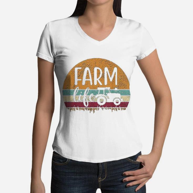 Retro Vintage Farm Life Women V-Neck T-Shirt