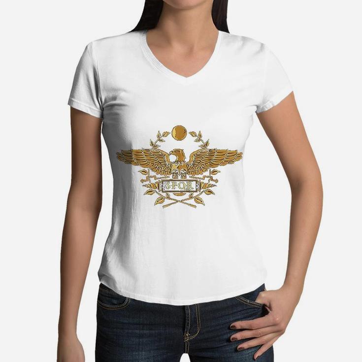 Roman Empire Gold Eagle Vintage History Women V-Neck T-Shirt