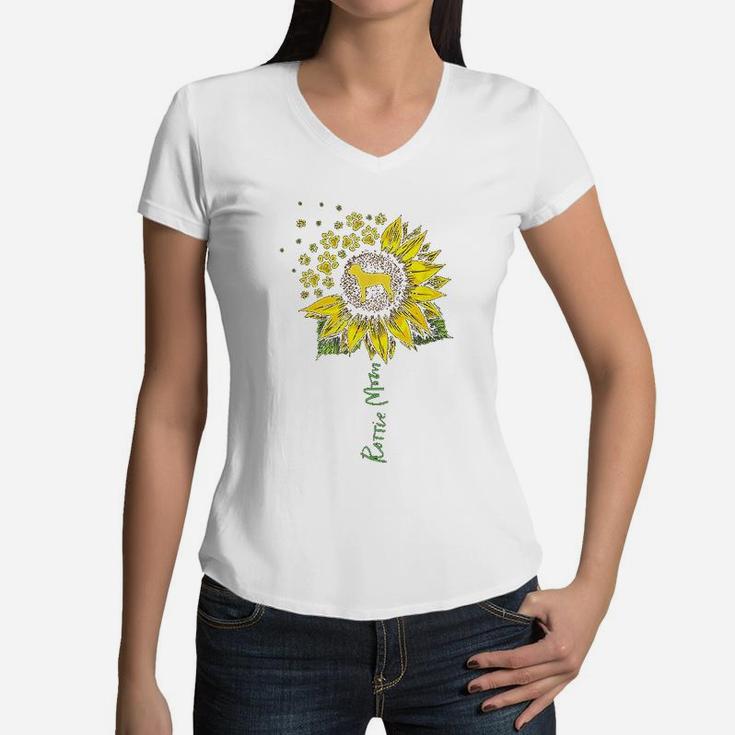 Rottie Mom Sunflower Rottweiler Gifts Dog Mom Mama Women V-Neck T-Shirt
