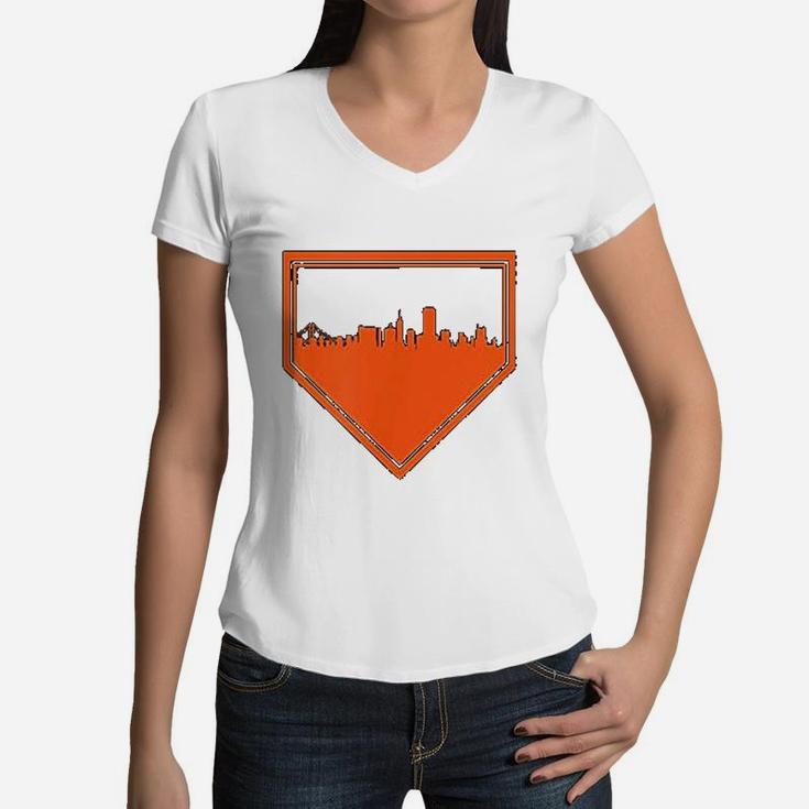San Francisco Baseball Home Plate Vintage Women V-Neck T-Shirt