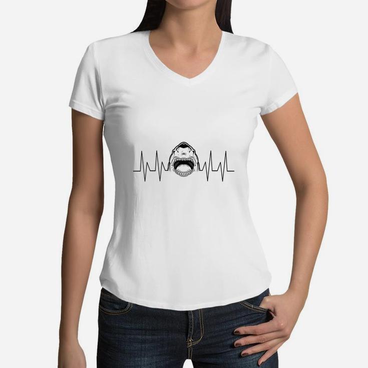 Shark Heart Beat, Shark Family, Nature Lover Women V-Neck T-Shirt