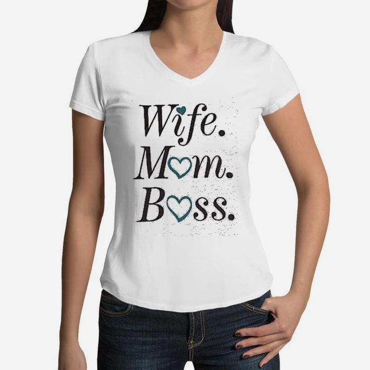 Soft Wife Mom Boss Mothers Day birthday Women V-Neck T-Shirt