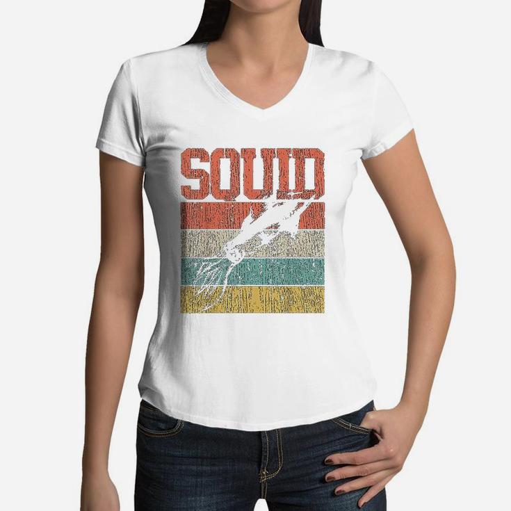 Squid Retro Vintage Marine Biologist Women V-Neck T-Shirt