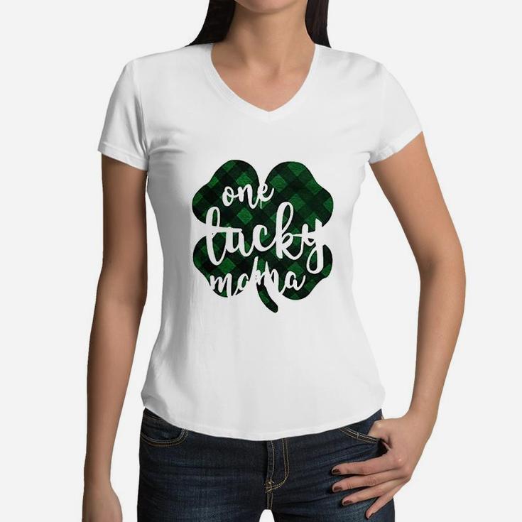 St Patricks Day One Lucky Mama Mothers Day Gift Women V-Neck T-Shirt
