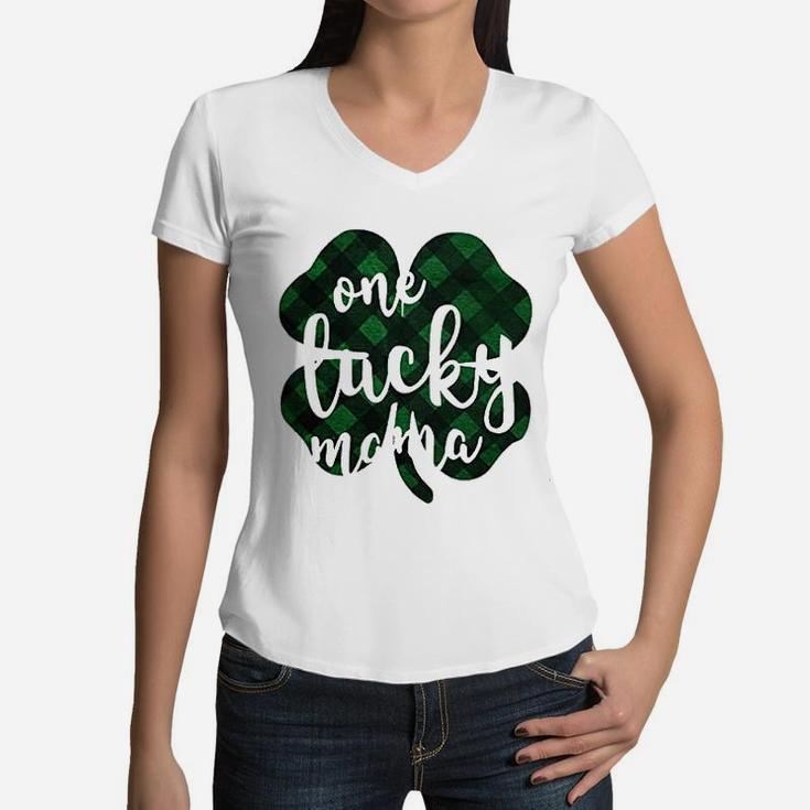 St Patricks Day Women One Lucky Mama Clover Women V-Neck T-Shirt