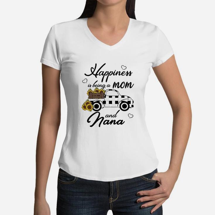 Sunflower Grandma Happiness Is Being A Mom And Nana Women V-Neck T-Shirt