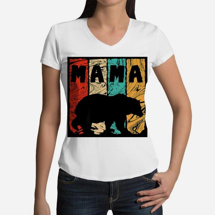 Surfer Mama Bear Wood Texture Women V-Neck T-Shirt