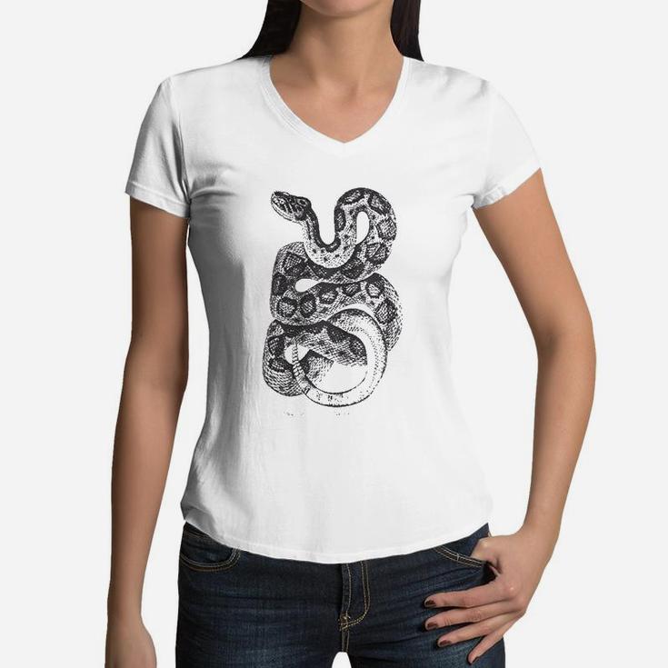 Texas Danger Noodle | Vintage Rattlesnake Biology Art Funny Snake Women V-Neck T-Shirt