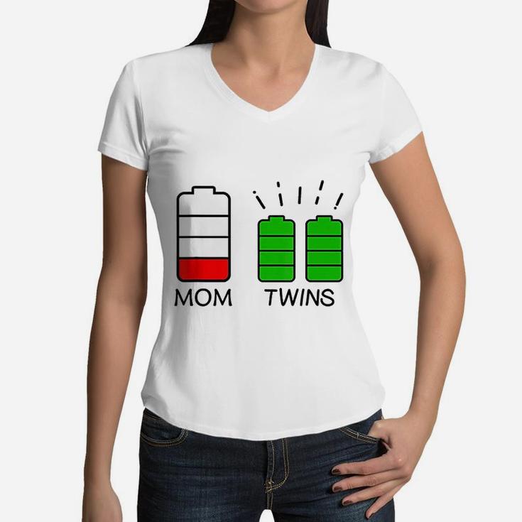 Twin Mother Low Battery Tired Mom Of Twins Women V-Neck T-Shirt