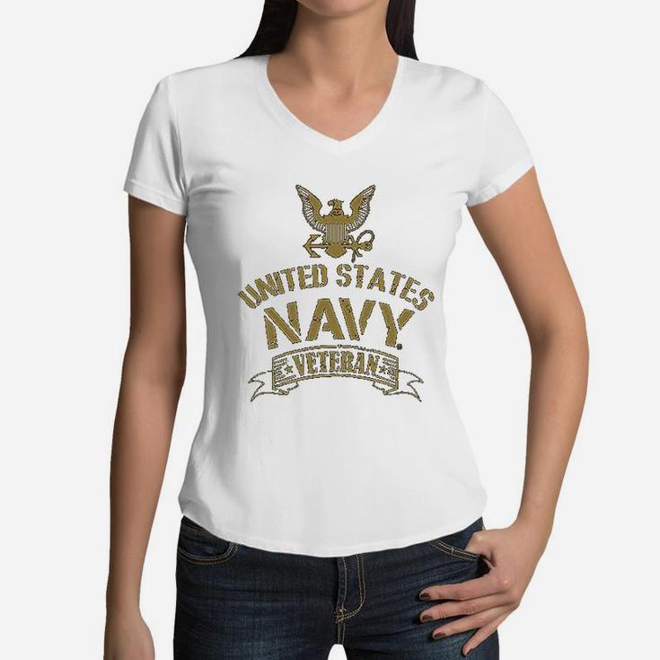 Us Navy Veteran With Eagle Emblem Graphic Women V-Neck T-Shirt