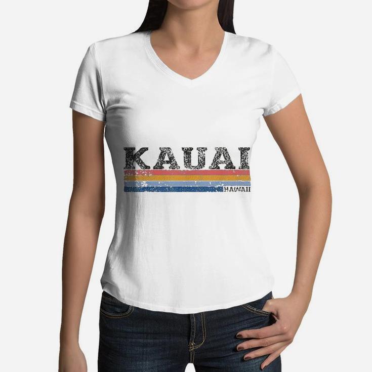 Vintage 1980s Style Kauai Hawaii Women V-Neck T-Shirt