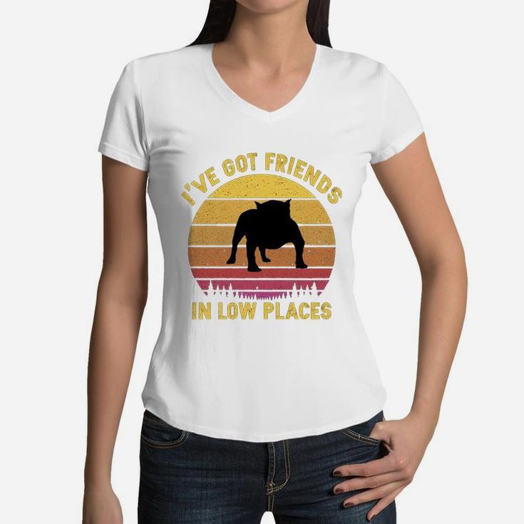 Vintage American Bully I Have Got Friends In Low Places Dog Lovers Women V-Neck T-Shirt