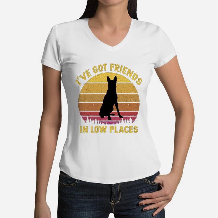 Vintage Belgian Malinois I Have Got Friends In Low Places Dog Lovers Women V-Neck T-Shirt