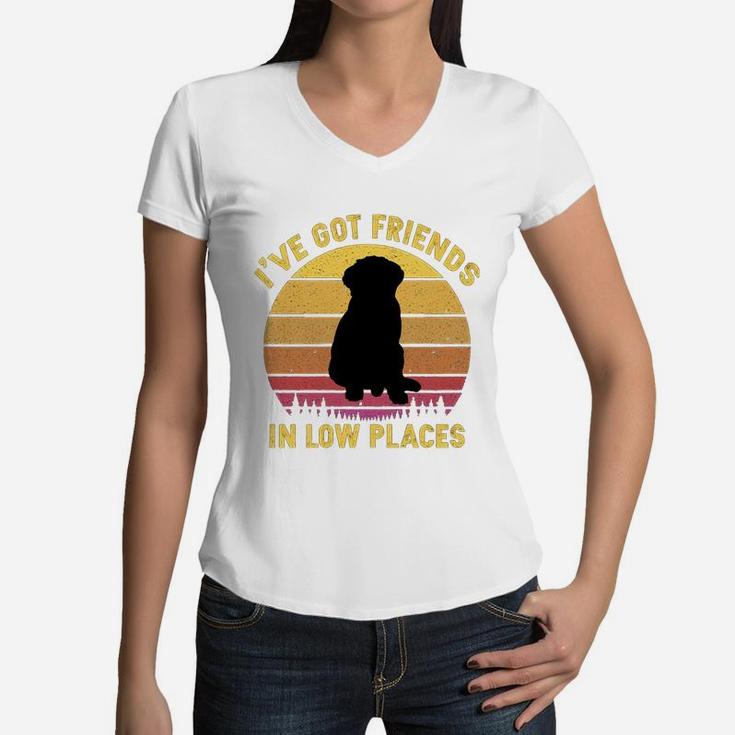 Vintage Bernese Mountain I Have Got Friends In Low Places Dog Lovers Women V-Neck T-Shirt