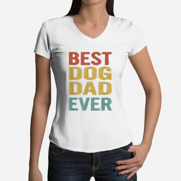 Vintage Best Dog Dad Ever Funny Retro Bday Gift For Dog Dad Women V-Neck T-Shirt