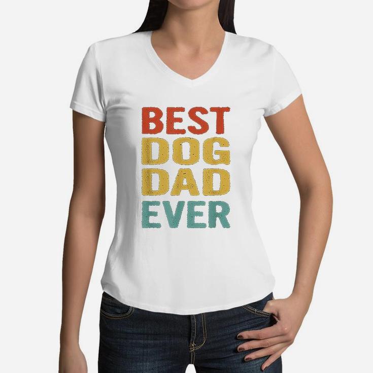 Vintage Best Dog Dad Ever Funny Retro Bday Gift For Dog Dad Women V-Neck T-Shirt