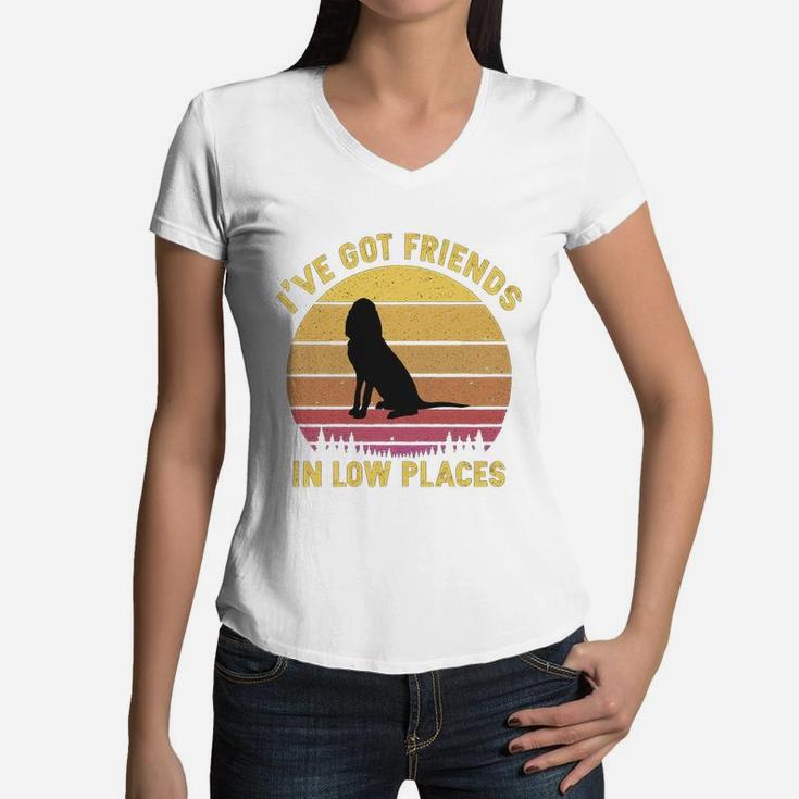 Vintage Bloodhound I Have Got Friends In Low Places Dog Lovers Women V-Neck T-Shirt