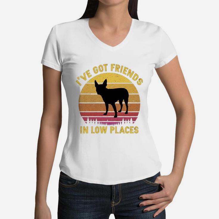 Vintage Boston Terrier I Have Got Friends In Low Places Dog Lovers Women V-Neck T-Shirt