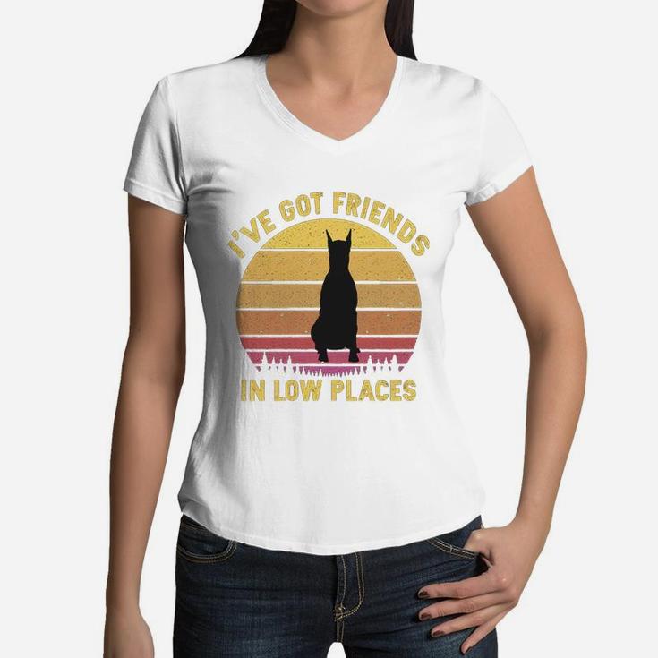 Vintage Doberman I Have Got Friends In Low Places Dog Lovers Women V-Neck T-Shirt