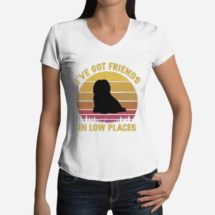 Vintage Havanese I Have Got Friends In Low Places Dog Lovers Women V-Neck T-Shirt