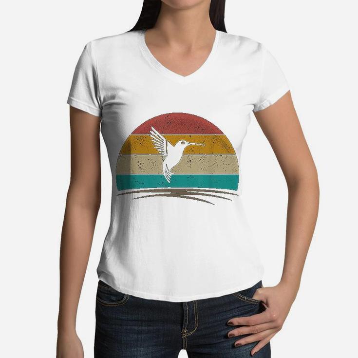 Vintage Hummingbird Retro Distressed Hummingbird Women V-Neck T-Shirt