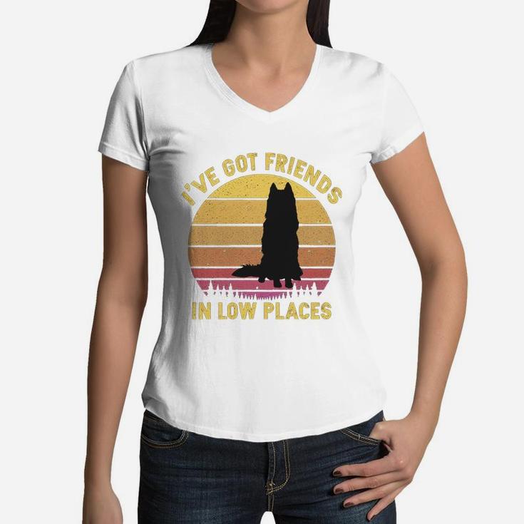 Vintage Husky I Have Got Friends In Low Places Dog Lovers Women V-Neck T-Shirt