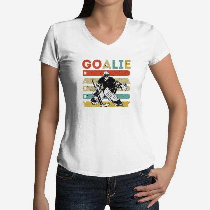 Vintage Ice Hockey Goalie Daddy Father Day Hockey Gifts Premium Women V-Neck T-Shirt