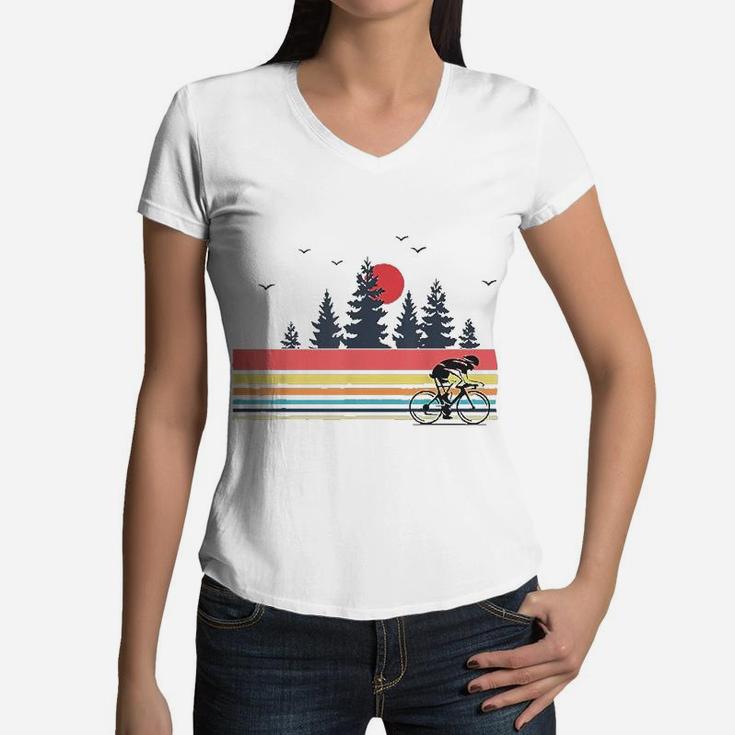 Vintage Retro Bicycle Cycling Mountain Bike Women V-Neck T-Shirt