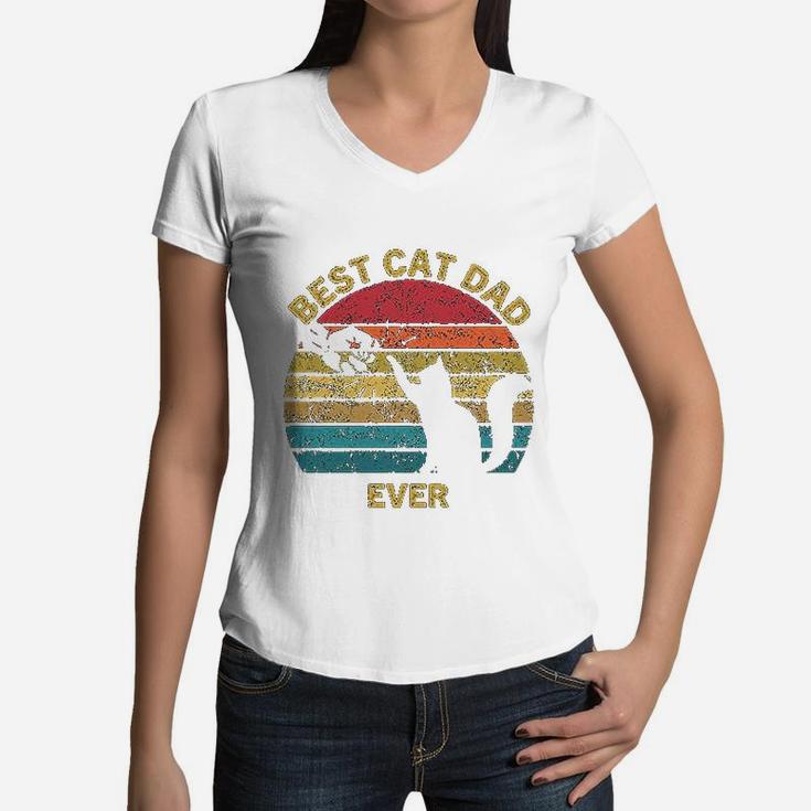 Vintage Retro Gift For Men Best Cat Dad Ever Women V-Neck T-Shirt