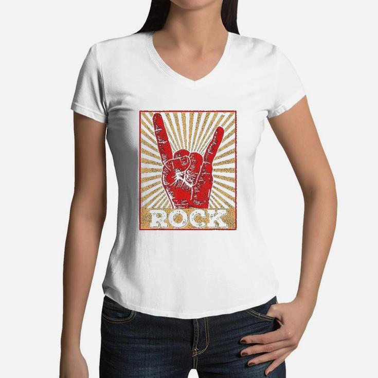 Vintage Rock N Roll Rock Women V-Neck T-Shirt