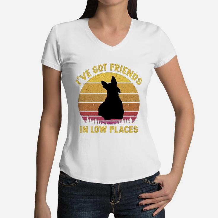 Vintage Scottish Terrier I Have Got Friends In Low Places Dog Lovers Women V-Neck T-Shirt