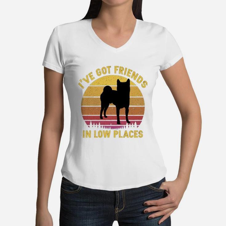 Vintage Shiba Inu I Have Got Friends In Low Places Dog Lovers Women V-Neck T-Shirt