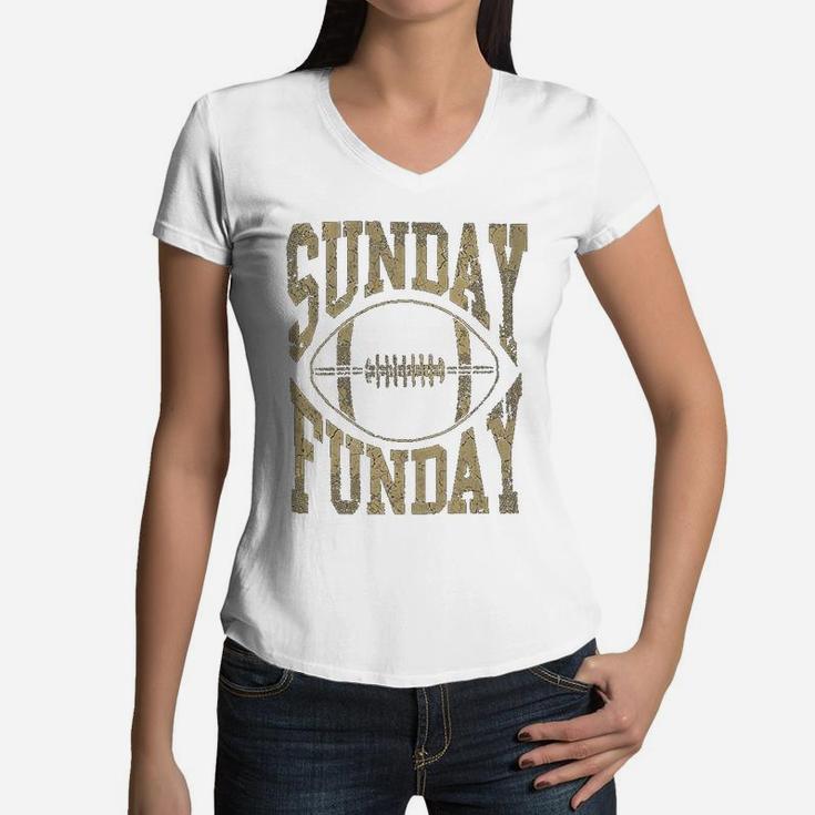 Vintage Sunday Funday Football Women V-Neck T-Shirt