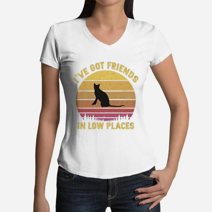 Vintage Toyger I Have Got Friends In Low Places Cat Lovers Women V-Neck T-Shirt