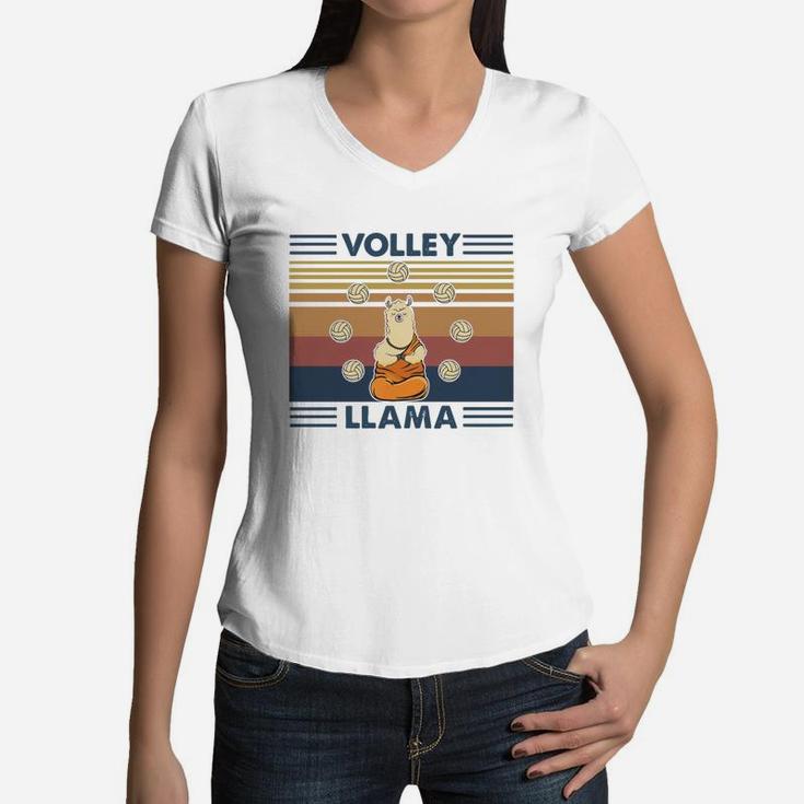 Volley Llama Vintage Women V-Neck T-Shirt