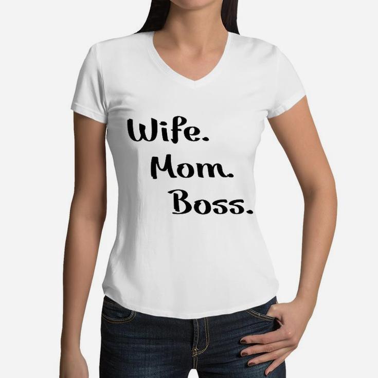 Wife Mom Boss Game Women V-Neck T-Shirt