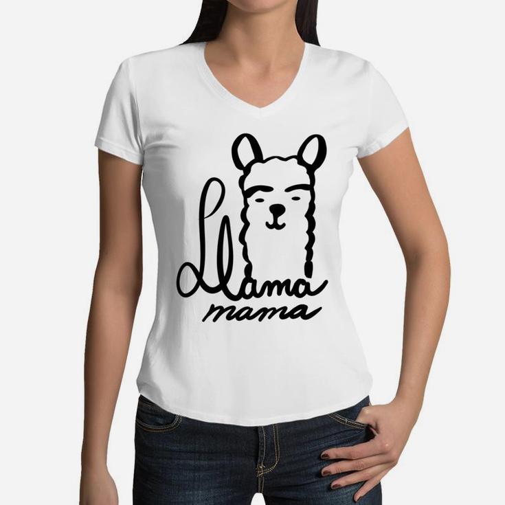 Womens Llama Mama Cute Graphic Great Llama Lover Gift Women V-Neck T-Shirt