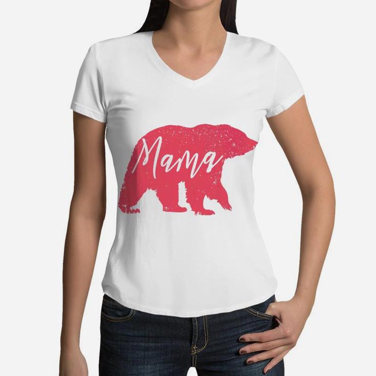 Womens Mama Bear Gift For Mom Grandma Mother Mommy  Women V-Neck T-Shirt
