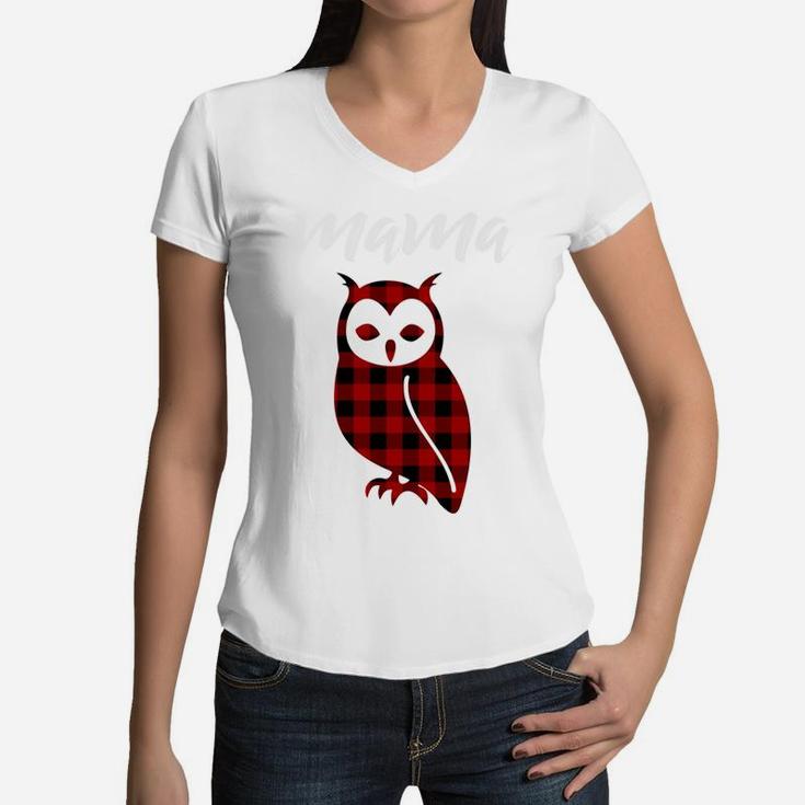 Womens Mama Owl Mama Owl Plaid Women V-Neck T-Shirt