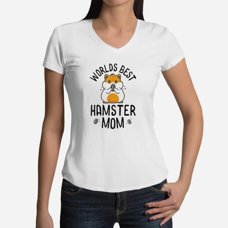 World Best Hamster Mom For Girls Women Kids Kawaii Women V-Neck T-Shirt