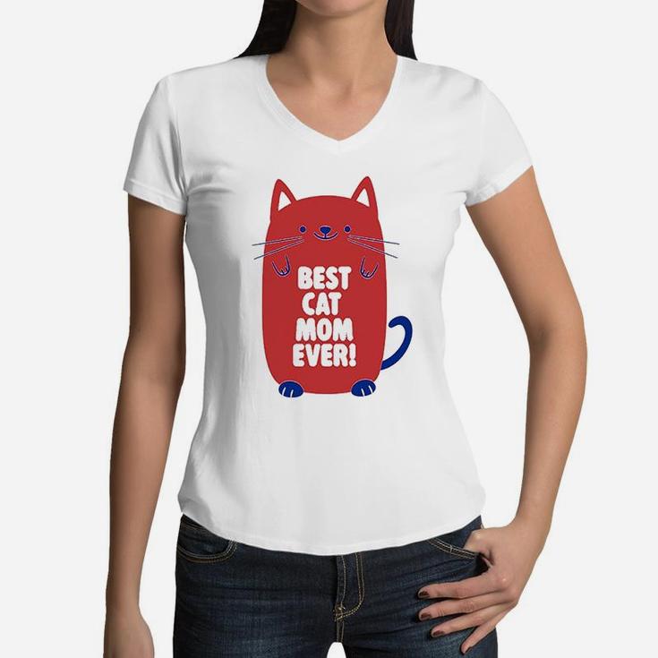 Worlds Best Cat Mom Ever Women V-Neck T-Shirt